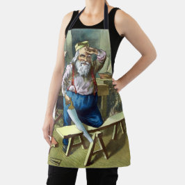Delantal Navidad Vintage, Santa Claus Construyendo Juguetes