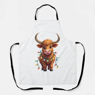 Delantal Navidad Vintage Vaca Highland Cute Retro Fiesta 