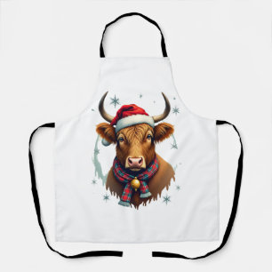 Delantal Navidad Vintage Vaca Highland Sombrero de Santa Co