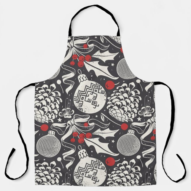Delantal Navidades A Mano: Mistletoe Pine Seamless. (Anverso)