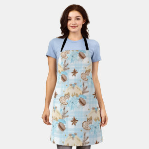 Delantal Navidades acuarelas con placas azules Cookies y pu