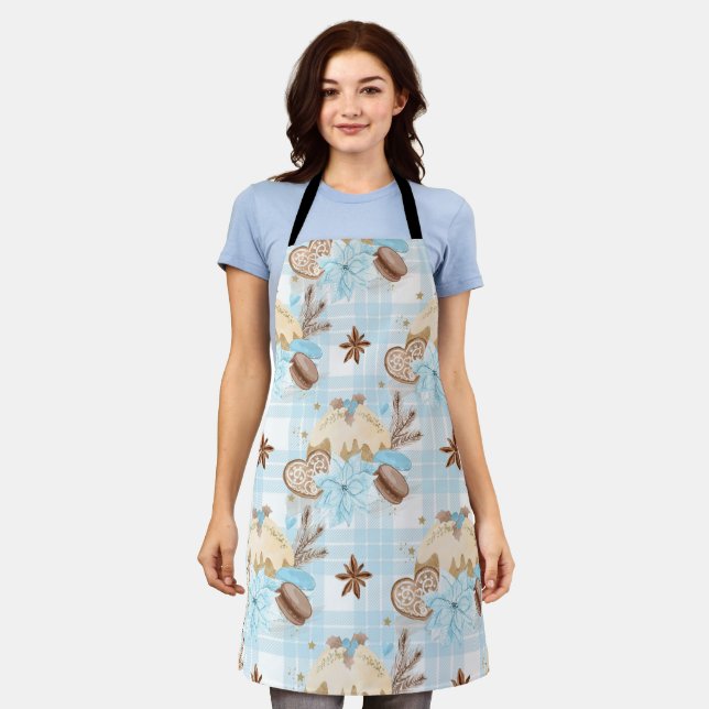 Delantal Navidades acuarelas con placas azules Cookies y pu (Gastado)