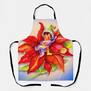 Delantal navidades adorables elf en una huella de poinsetti