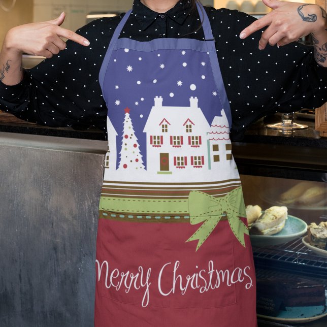 Delantal Navidades Aldea Feliz Navidad Invierno de Nieve Ro (Festive Christmas Chef Apron)