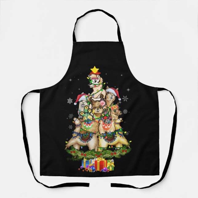 Delantal Navidades alumbran Llama Santa Hat Tree Llama (Anverso)
