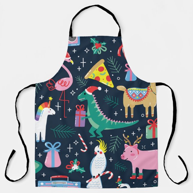 Delantal Navidades Animales, Diseño Cutáneo Y Sin Marea. (Anverso)