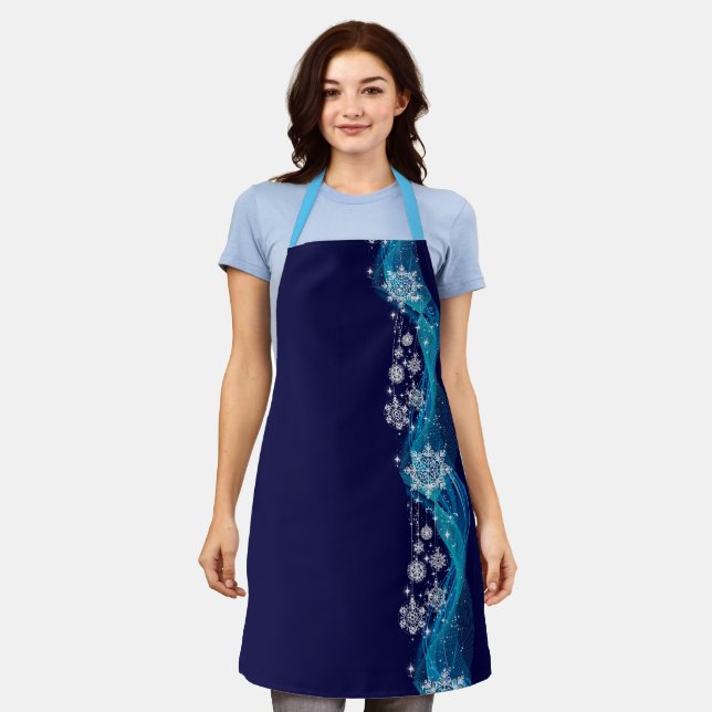 Delantal Navidades Apron Blue Tones Snowflakes (Gastado)