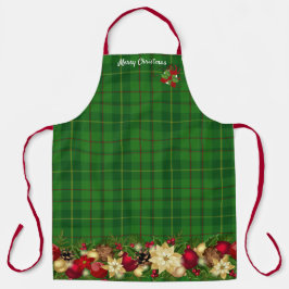 Delantal Navidades APRON Personalizan Script Green Tartán