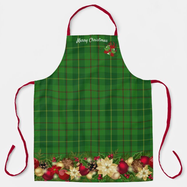 Delantal Navidades APRON Personalizan Script Green Tartán (Anverso)