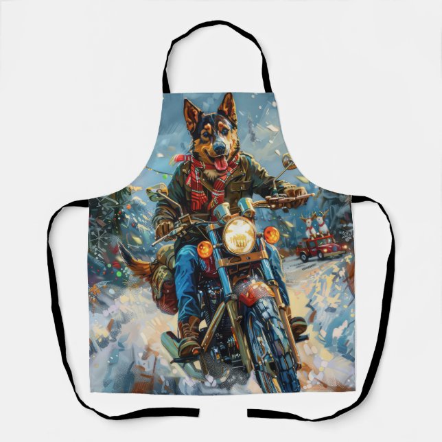 Delantal Navidades australianos de motocicletas Kelpie Dog  (Anverso)