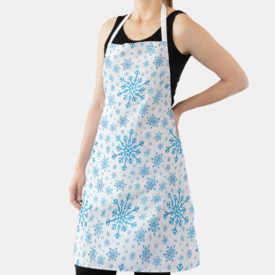 Delantal Navidades azules bonitos con copos de nieve en bl