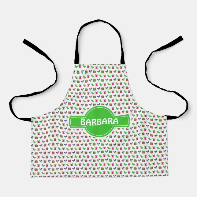 Delantal Navidades Bells Patrón mínimo verde gris (Anverso)