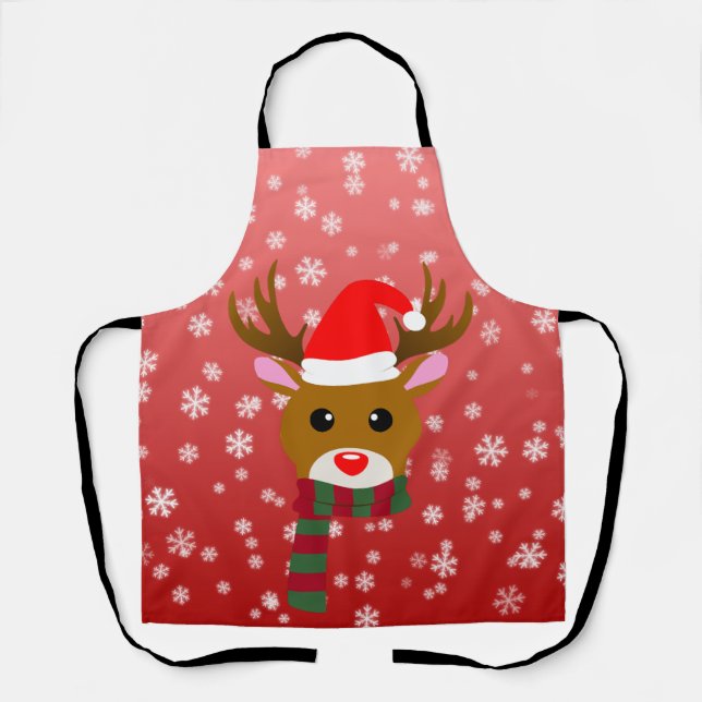 Delantal Navidades blancos Rudolph, reno de la nariz roja (Anverso)