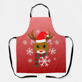 Delantal Navidades blancos Rudolph, reno de la nariz roja