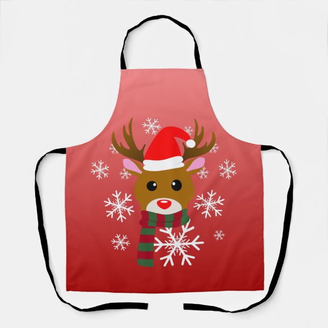 Delantal Navidades blancos Rudolph, reno de la nariz roja (Anverso)