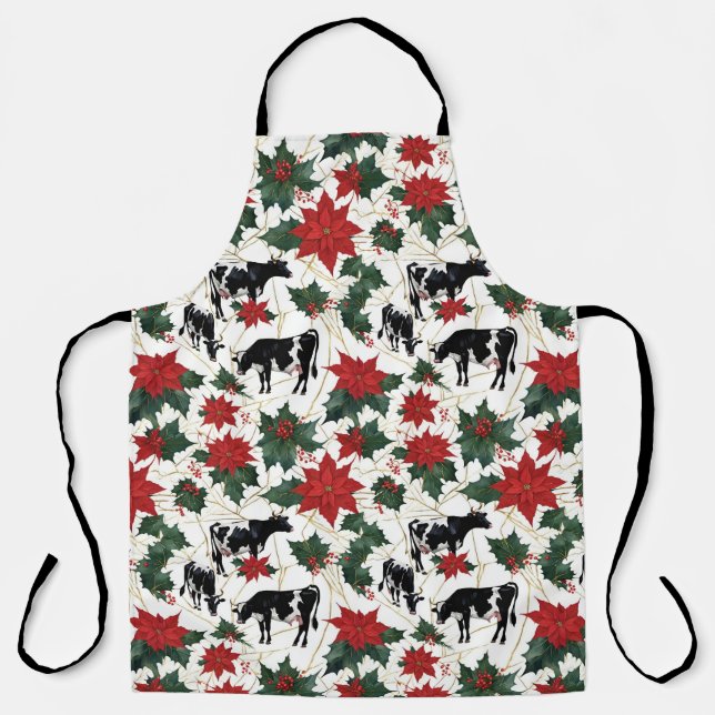 Delantal Navidades blancos y negros Holstein Dairy Cows Flo (Anverso)