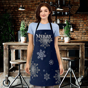 Delantal Navidades Blue Merry and Bright Snflakes