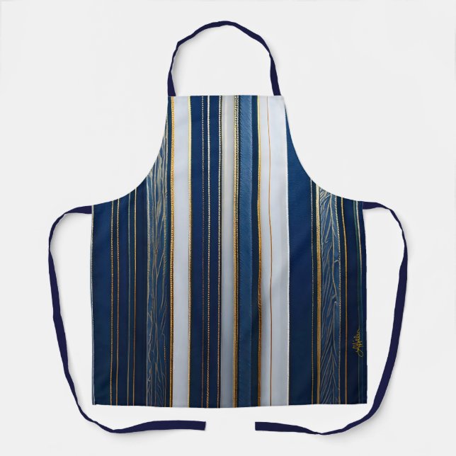 Delantal Navidades Blues Stripes Blue White Gold (Anverso)
