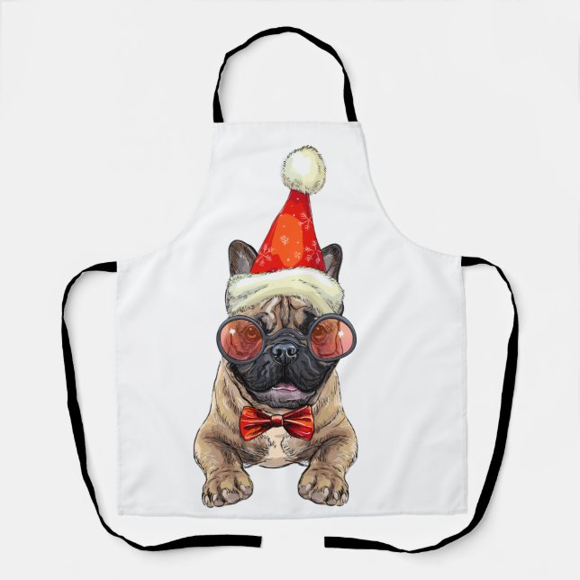 Delantal Navidades bulldog francés grandes Navidades refrig (Anverso)