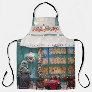 Delantal Navidades café panadería exterior con deco Navidad