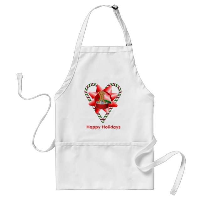 Delantal Navidades Candy Cane Heart Bow Holiday Apron (Frente)