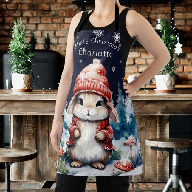 Delantal Navidades caprichosos Bunny Personalizado (Whimsical Christmas Bunny Personalized Apron)