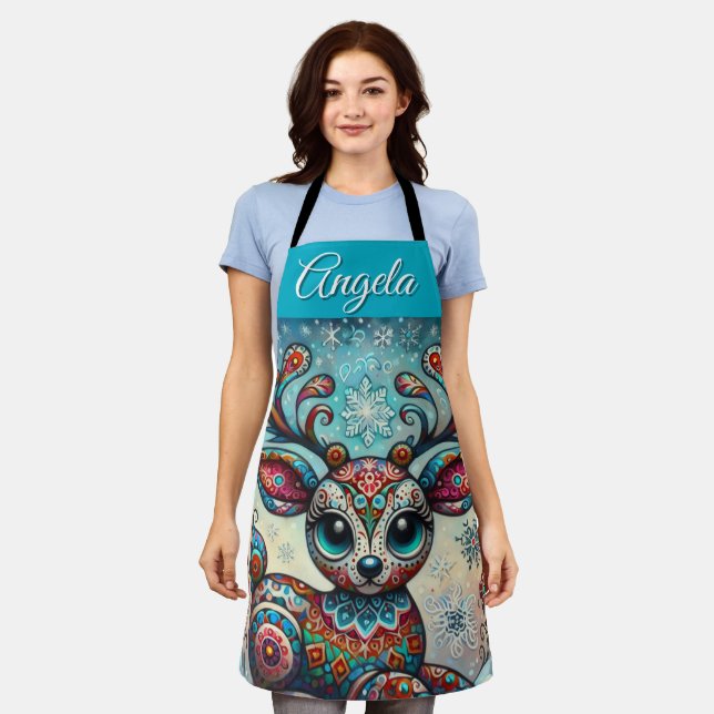 Delantal Navidades caprichosos de los ojos grandes renos ar (Gastado)