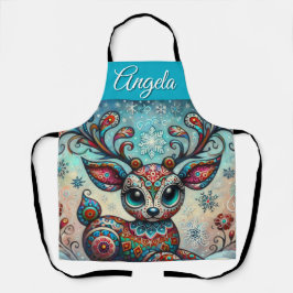 Delantal Navidades caprichosos de los ojos grandes renos ar