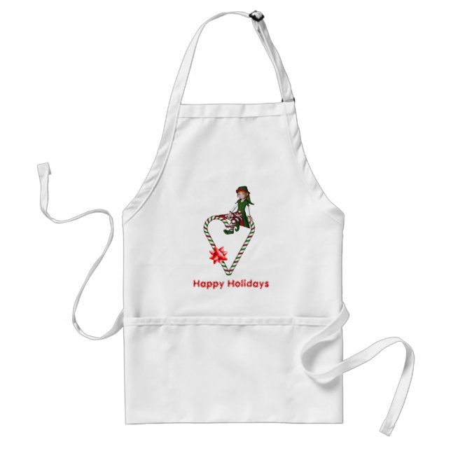 Delantal Navidades Chica Elf Candy Cane Heart Holiday Apron (Frente)