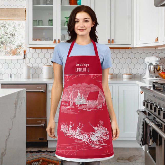 Delantal Navidades clásicos de Santa Claus (Santa´s Helper ❄ Santa Claus Sleigh Reindeers Apron ©Susanne Sachers - Sunny Mind Design 🌞)
