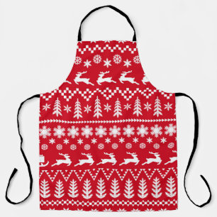 Delantal Navidades clásicos: Patrón rojo blanco de invierno