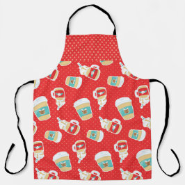 DELANTAL NAVIDADES COFAS DE CAFÉ ROJOS Y VERDES Y BOMBAS