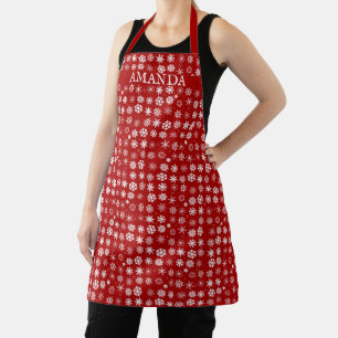 Delantal Navidades con copos de nieve en Personalizado rojo