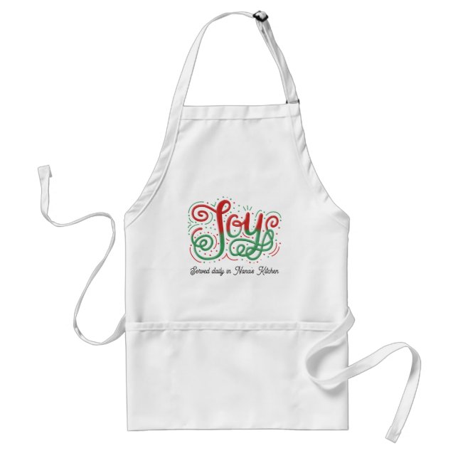 Delantal Navidades con letras de la mano de alegría purpuri (Frente)