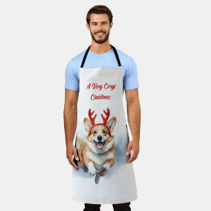 Delantal Navidades Corgi con corbatas de renos saltando