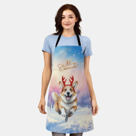 Delantal Navidades Corgi Rantlers de renos saltando de niev