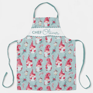 Delantal Navidades Cuadros Gnome Baking Chef Nombre persona