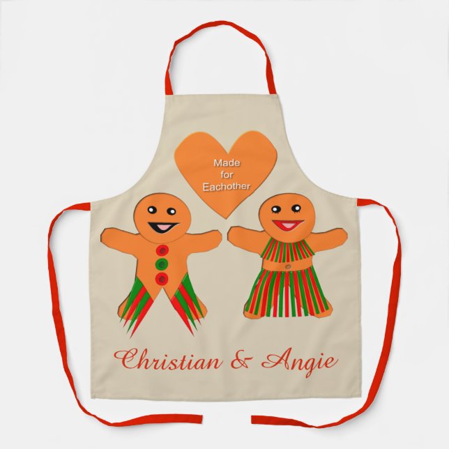 Delantal Navidades Cuidados Gingerbread Pareja Personalizad (Anverso)