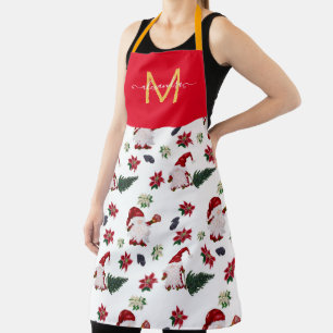 Delantal Navidades de acuarela monogramados de color gnome 