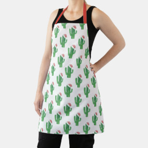 Delantal Navidades de acuarela Patrón de cactus de Santa Cl
