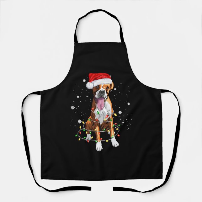 Delantal Navidades de árbol de perros boxer iluminan Navida (Anverso)