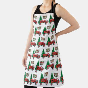 Delantal Navidades De Árboles Y Tractores Rojos Vintage