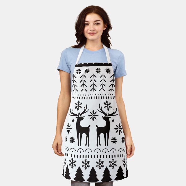 Delantal Navidades de arte popular moderno reno (Gastado)