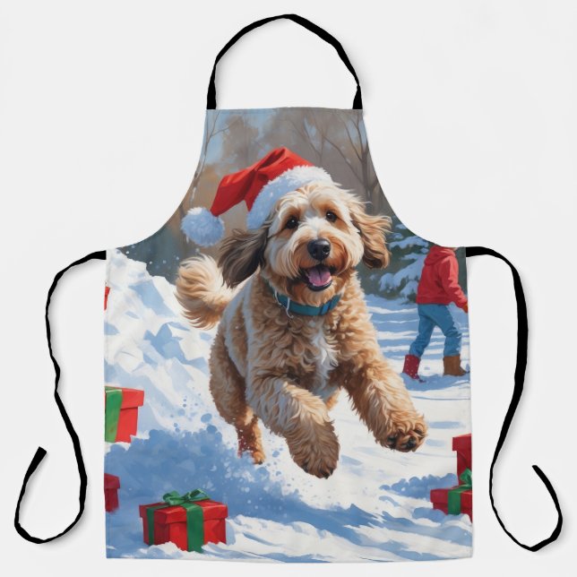 Delantal Navidades de Bernedoodle en escena de nieve festiv (Anverso)