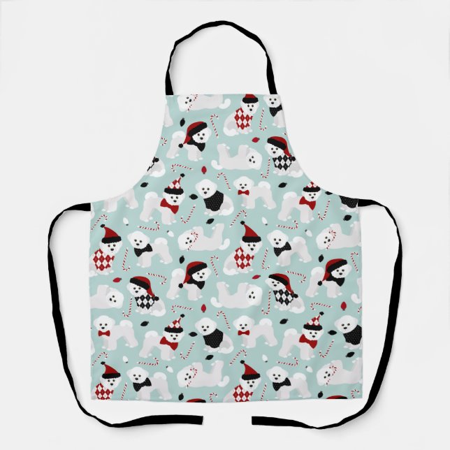 Delantal Navidades de Bichon Frise Apron Azul (Anverso)