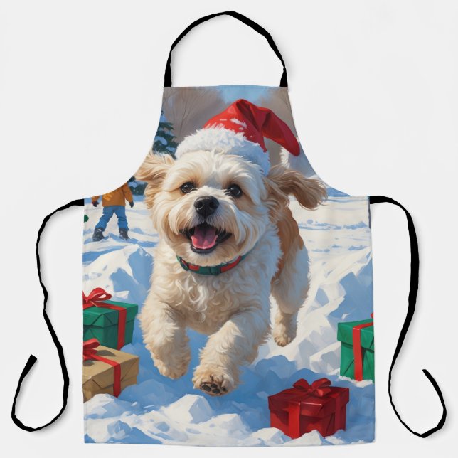 Delantal Navidades de Bichon Frise Festivan Escena de Nieve (Anverso)