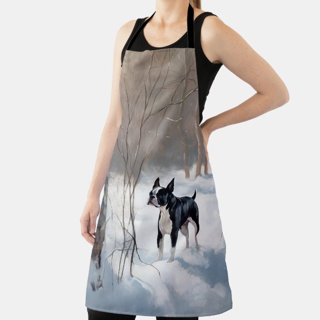 Delantal Navidades de Boston Terrier Let It Snow (in situ)