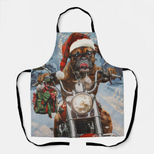 Delantal Navidades de Boxer Dog Riding en motocicleta