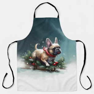 Delantal Navidades de Bulldog franceses nevan el invierno