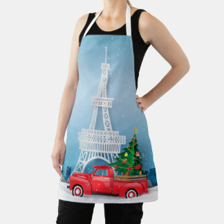 Delantal Navidades de Camión Rojo de la Torre Eiffel de Par